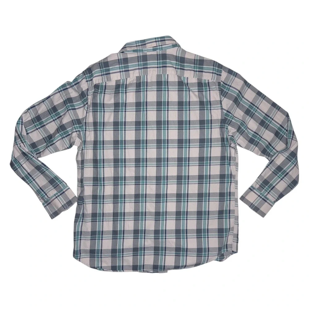 Banana Republic Men's Large Lightweight Flannel Shirt White‎ Gray Blue Plaid